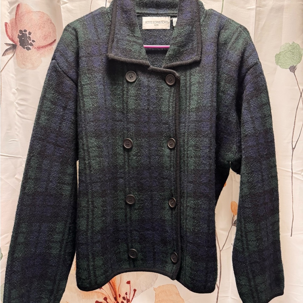 Vintage Wool Jacket in Green and Navy 100% wool